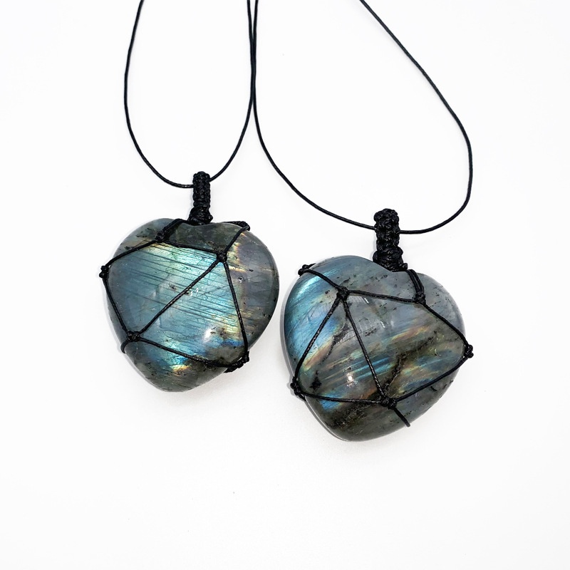 Crystal Pendant Necklace Natural Stone - 천연 수공예 라브라도라이트 문스톤 하트 모양