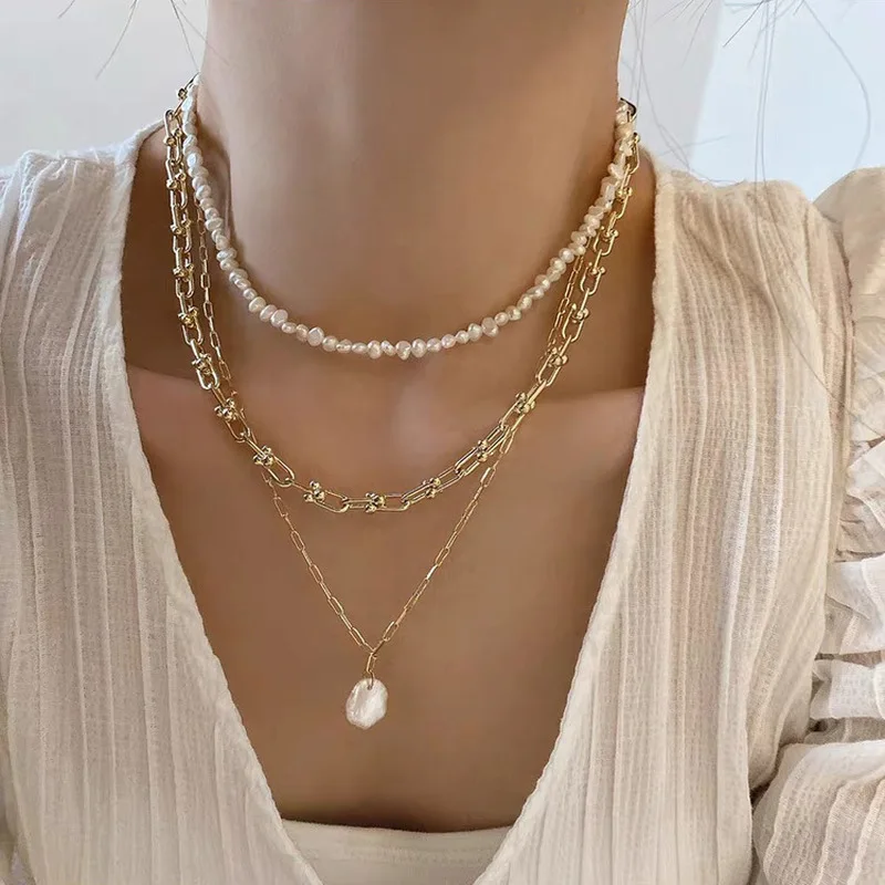 Pearl Choker Necklace Vintage - 프랑스어 레트로 링크 체인 여성을위한 천연