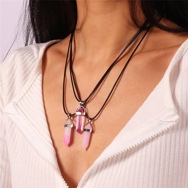 여자를위한 천연 석재 목걸이 석영 오팔 자수정 핑크 크 - Crystal Pendant Necklace Natural Stone 리뷰 및 가격