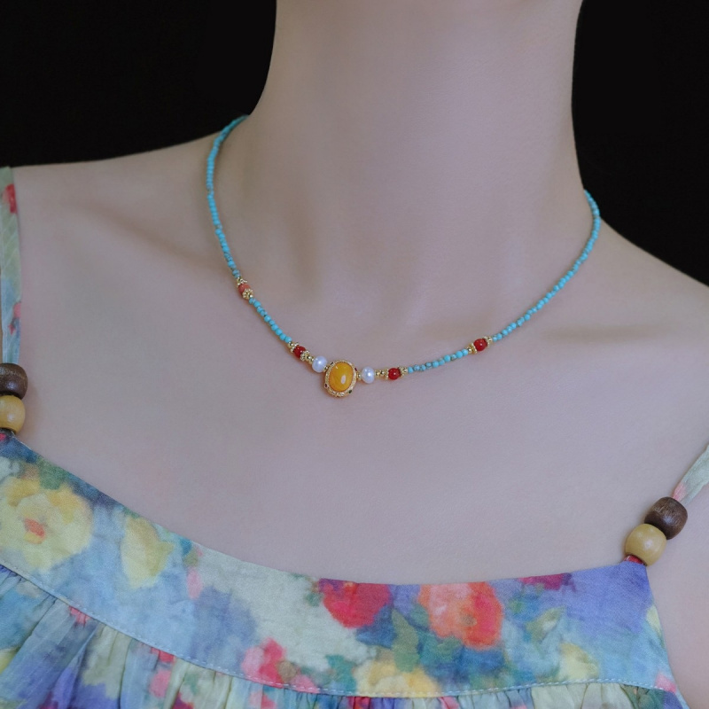 새로운 빈티지 블루 터키석과 밀랍 천연 담수 진주 14 - Pearl Choker Necklace Vintage 리뷰 및 가격
