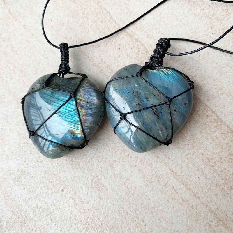 천연 수공예 라브라도라이트 문스톤 하트 모양 펜던트 목 - Crystal Pendant Necklace Natural Stone 리뷰 및 가격