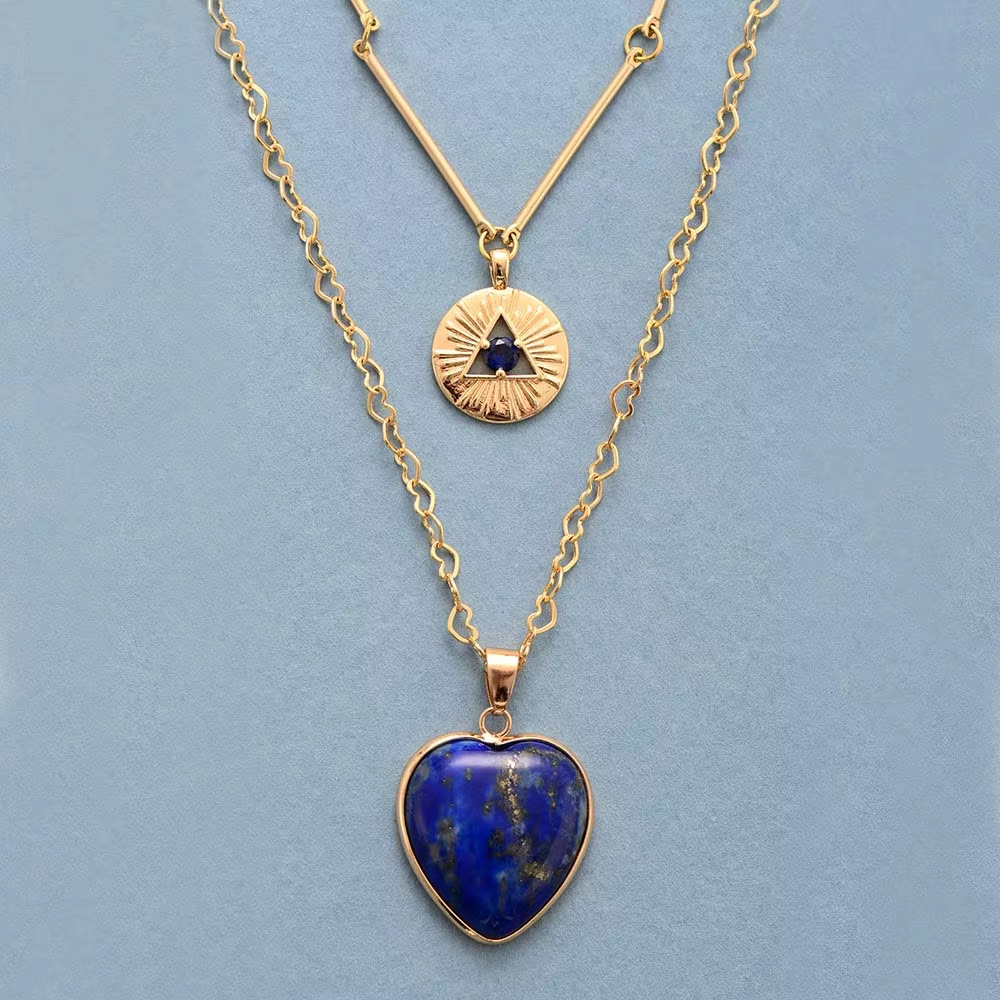레이어드 목걸이, 천연 보석 하트 펜던트, 금색 톤의  - Layered Pendant Necklace Aesthetic 리뷰 및 가격