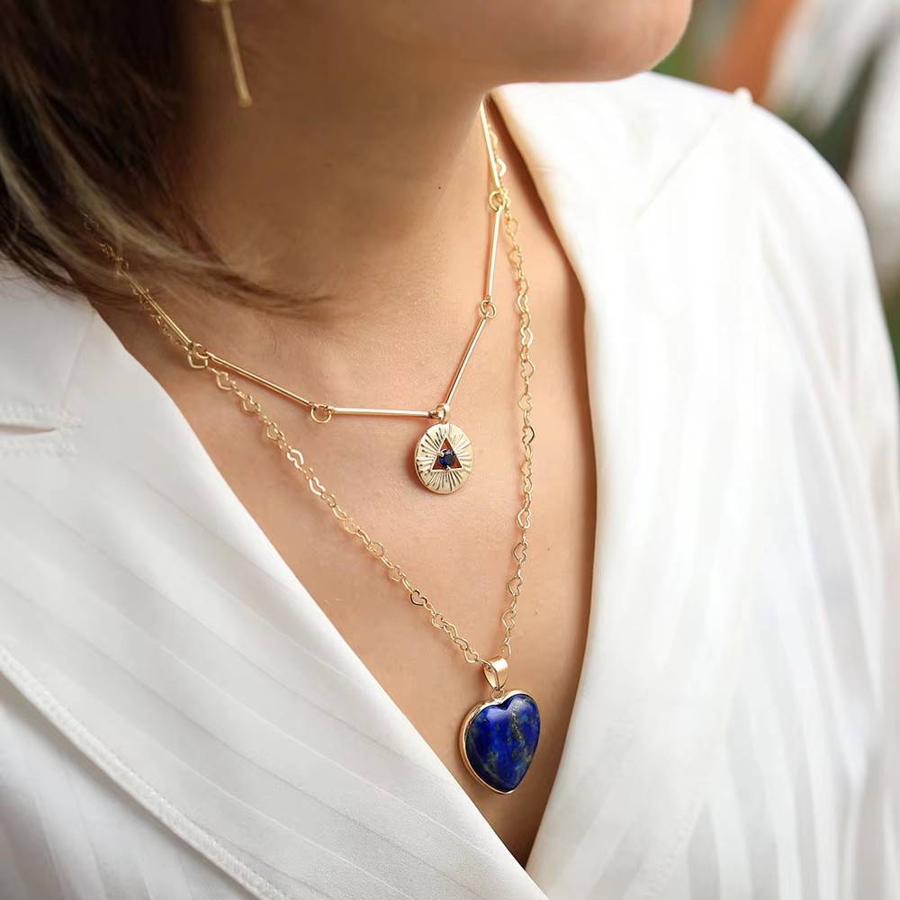 레이어드 목걸이, 천연 보석 하트 펜던트, 금색 톤의  - Layered Pendant Necklace Aesthetic 리뷰 및 가격